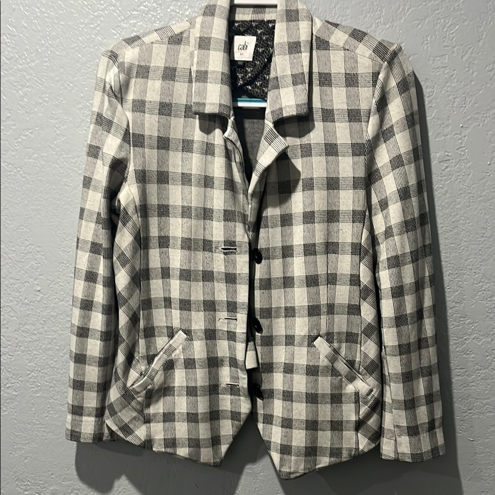 CAbi 5292 Jacket Womens 10 Valentina Gray Checkered Plaid Ponte Knit Blazer